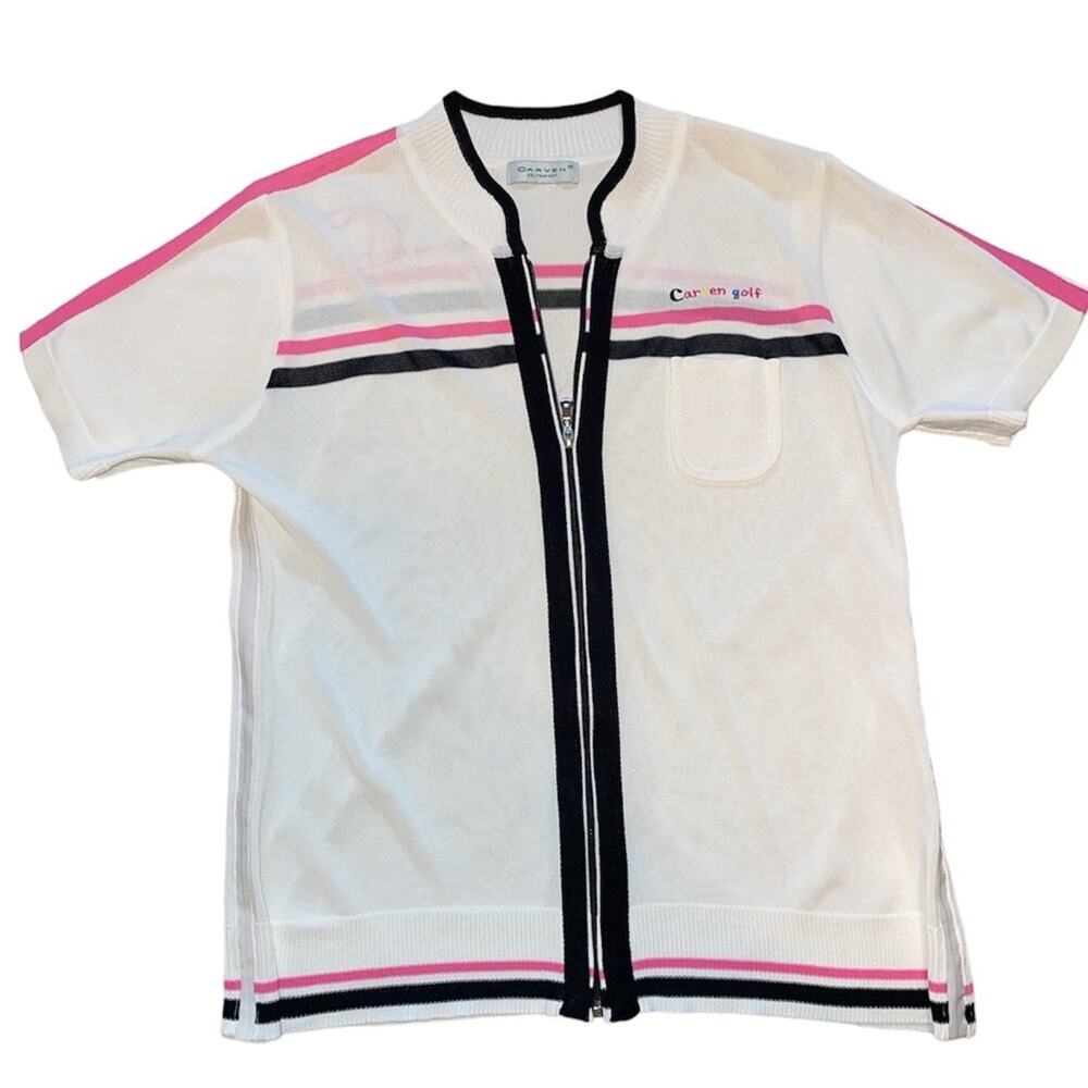 Carven Golf White Zip Front Jersey Shirt